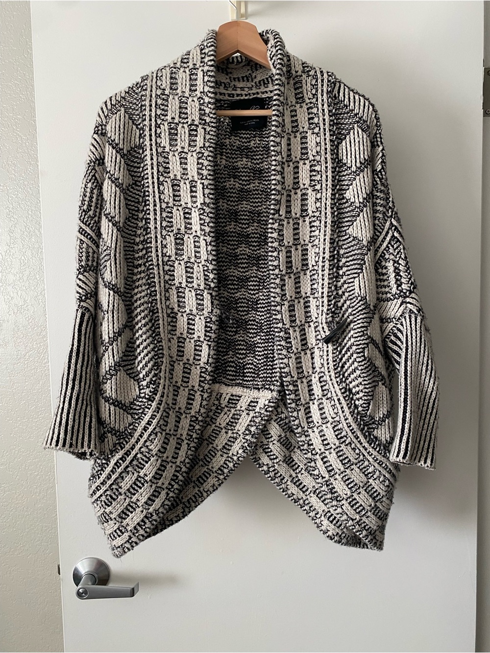 Vintage Lara Knit - Black & White Open-Front Knit Cardigan